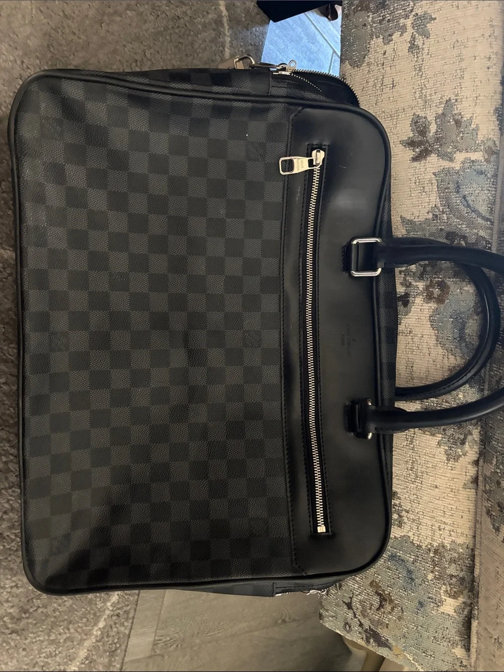 Louis Vuitton Black Damier Graphite Leather-Trim Briefcase